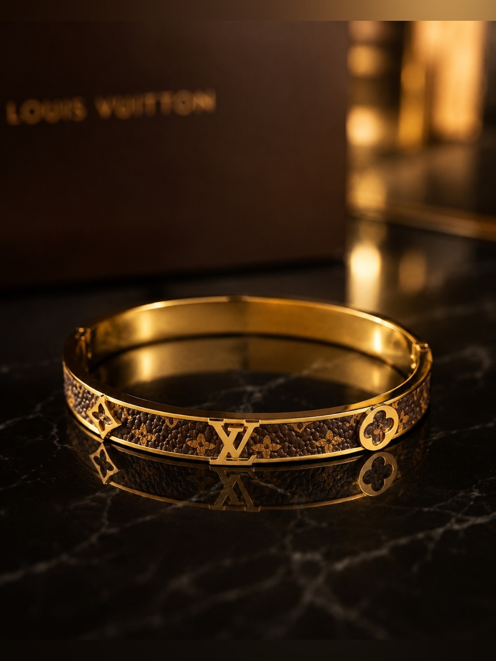 Fashion Jewelry Gold and Brown Monogram Bangle Bracelet